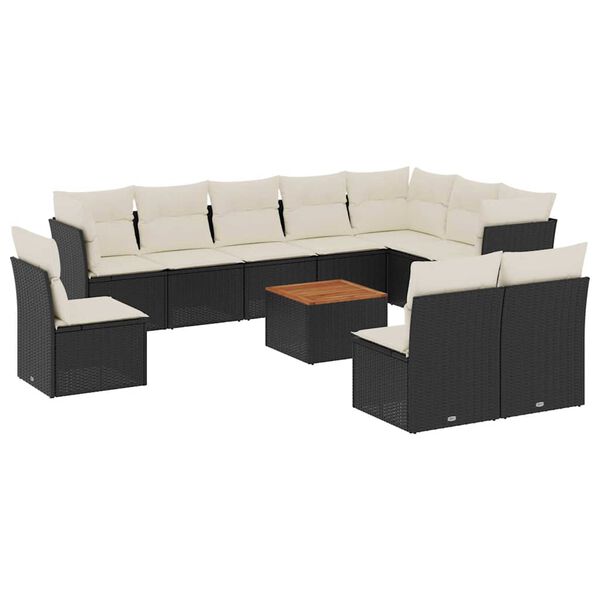vidaXL 11-delige Loungeset met kussens poly rattan zwart