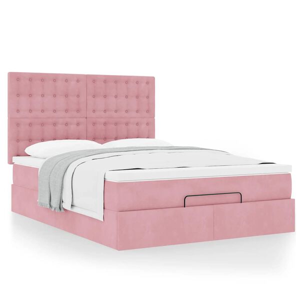 vidaXL Ottoman bed met matrassen 140x200cm fluweel roze