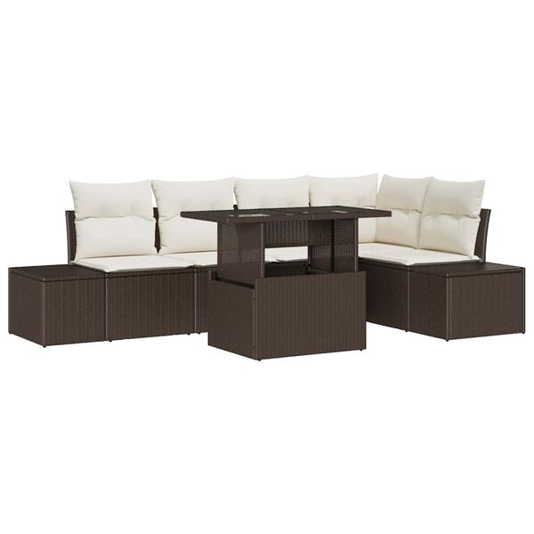 vidaXL Tuin Sofa Set met kussen 6 pcs Bruin Poly riet