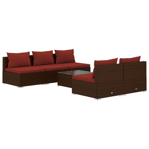 vidaXL 6-delige Loungeset met kussens poly rattan bruin