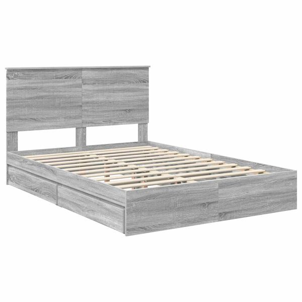 vidaXL Opslag bed met lade Grijs Sonoma 140 x 200 cm Bewerkt hout