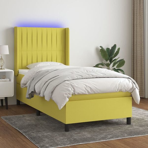 vidaXL Boxspring met matras en LED stof groen 80x200 cm