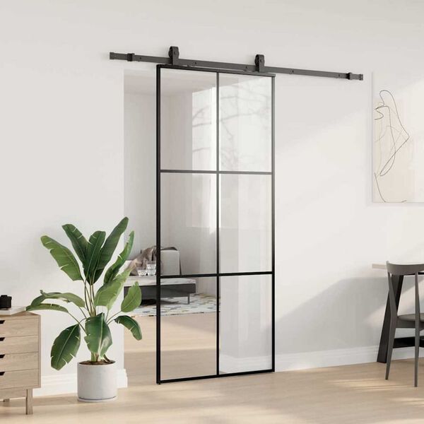 vidaXL Schuifdeur met beslagset 90x205 cm ESG glas zwart
