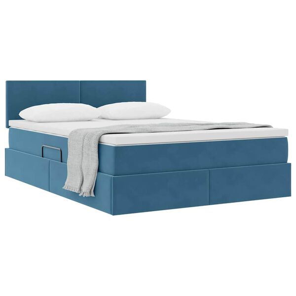 vidaXL Opslag bed met matras Donkerblauw 140 x 200 cm Fluweel