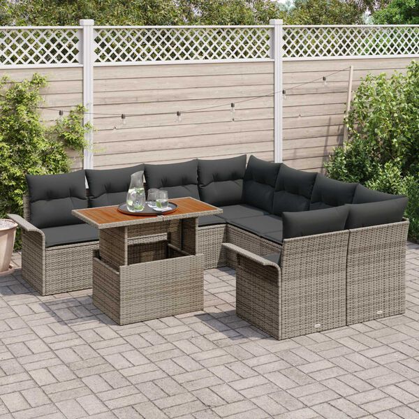 vidaXL Tuin Sofa Set met opslag 9 pcs Grijs Poly riet