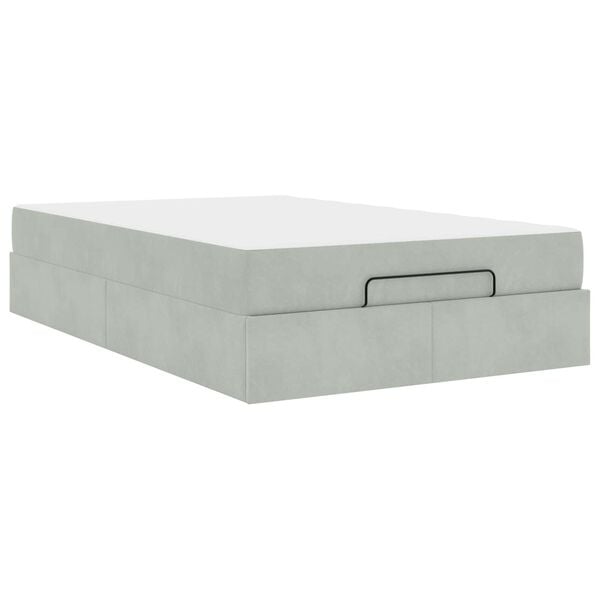 vidaXL Bedframe met matras met matras 2 pcs Lichtgrijs Fluweel