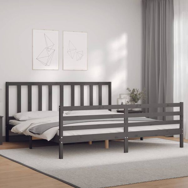 vidaXL Bedframe met hoofdbord massief hout grijs 200x200 cm