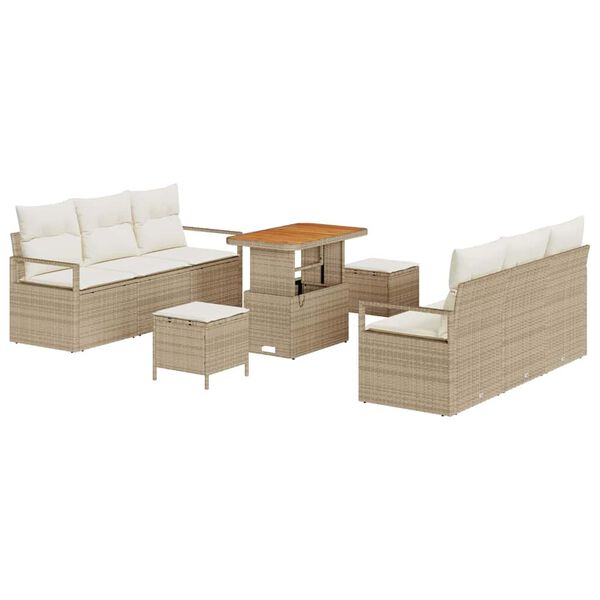 vidaXL Tuin Sofa Set met opslag 9 pcs Beige Poly riet