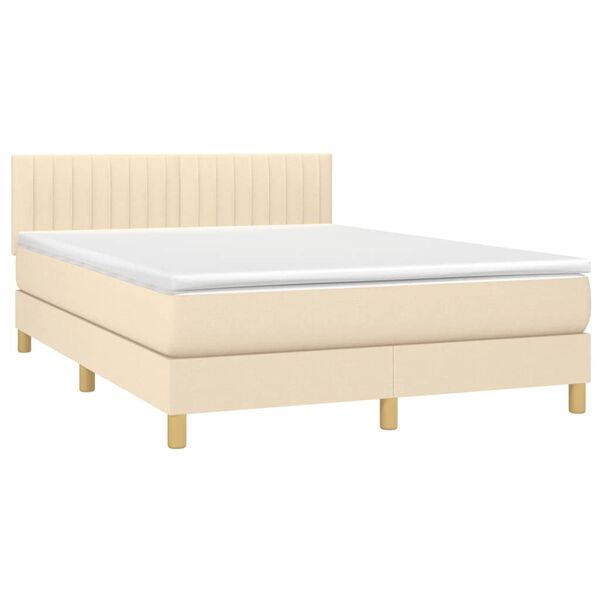 vidaXL Boxspring met matras stof cr&egrave;mekleurig 140x200 cm