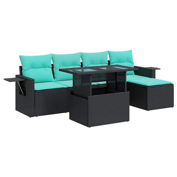 vidaXL 6-delige Loungeset met kussens poly rattan acacia zwart
