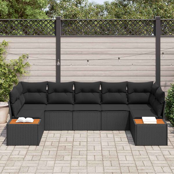 vidaXL Tuinbankenset met kussen met opslag 7 pcs Zwart Polyrattan
