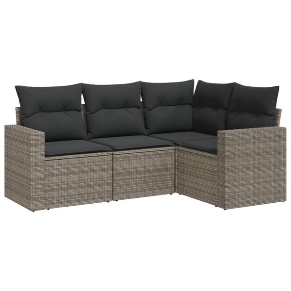 vidaXL 4-delige Loungeset met kussens poly rattan grijs