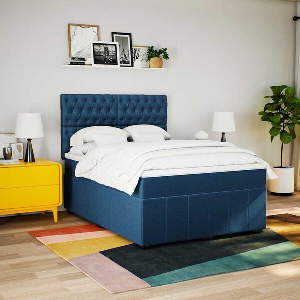 vidaXL Boxspring met matras stof blauw 140x190 cm