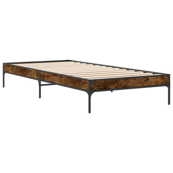 vidaXL Bedframe bewerkt hout en metaal gerookt eikenkleurig 90x190 cm