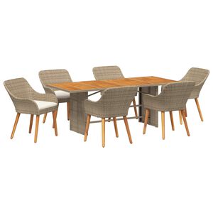 vidaXL Tuin eettafelset 7 st Beige poly rattan