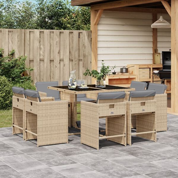 vidaXL 9-delige Tuinset met kussens poly rattan gemengd beige