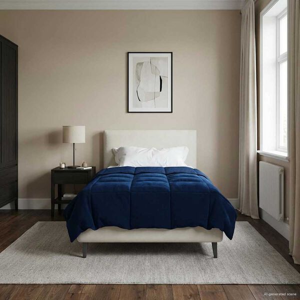 vidaXL Vol jaar dekbed Gekwilt Donkerblauw 135 x 220 cm Microfiber