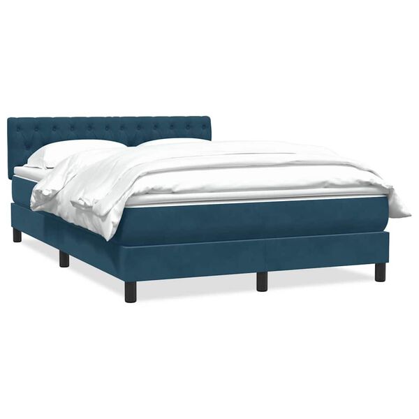 vidaXL Boxspring met matras fluweel donkerblauw 160x210 cm