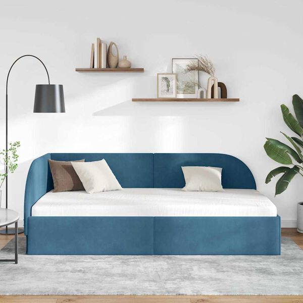 vidaXL Hoekbedframe met hoofdeinde Blauw 90 cm x 200 cm Stof