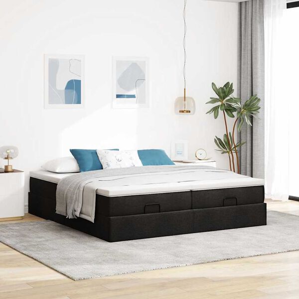 vidaXL Ottoman bed met matrassen 200x200cm stof zwart