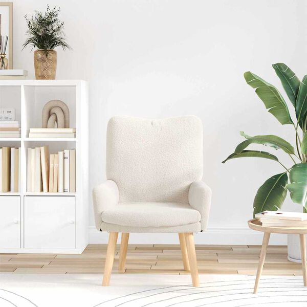 vidaXL Fauteuil Cr&egrave;me 63 x 67 x 94 cm Schapenstof en Triplex