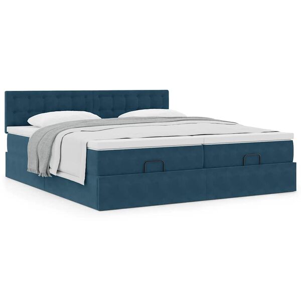 vidaXL Ottoman bed met matrassen 160x200cm fluweel donkerblauw