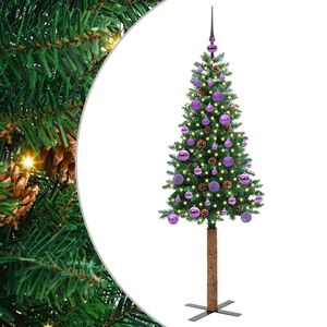 vidaXL Slanke Kerstboom Groen 150 cm PVC en massief dennenhout