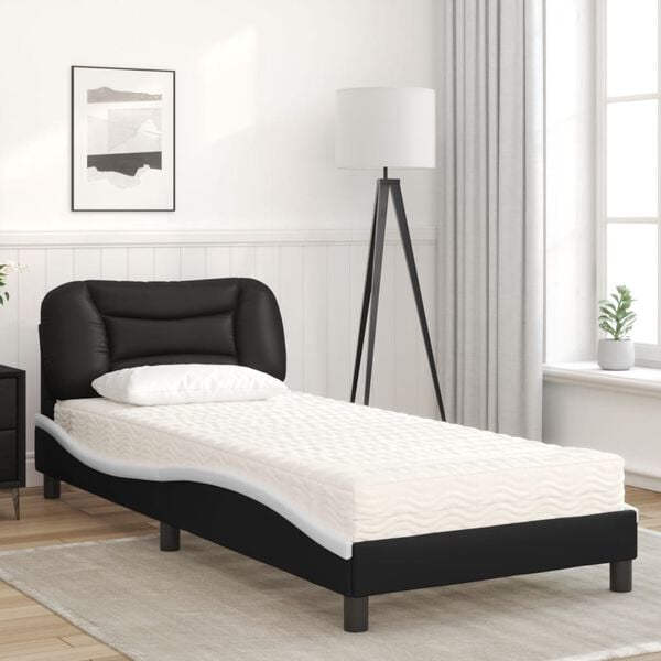 vidaXL Bed met matras "Hvar" kunstleer zwart en wit 90x200 cm
