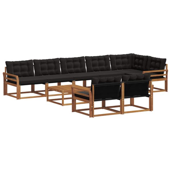 vidaXL Buiten bankenset met kussen 9 pcs Natuurlijk en Zwart