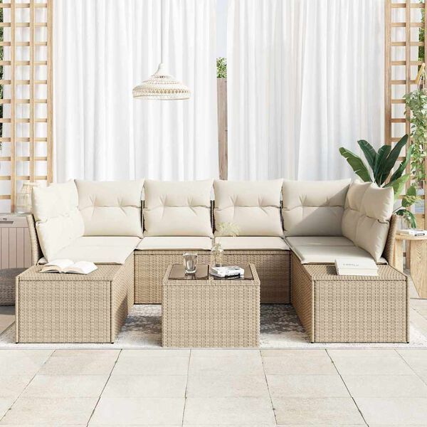 vidaXL Tuin Sofa Set met kussen 8 pcs Beige en Cr&egrave;me poly rattan