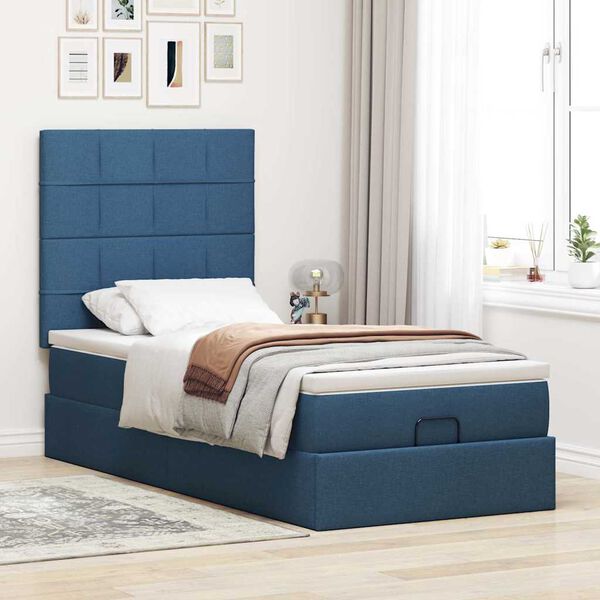vidaXL Ottoman bed met matras en LED's 80x200cm stof blauw