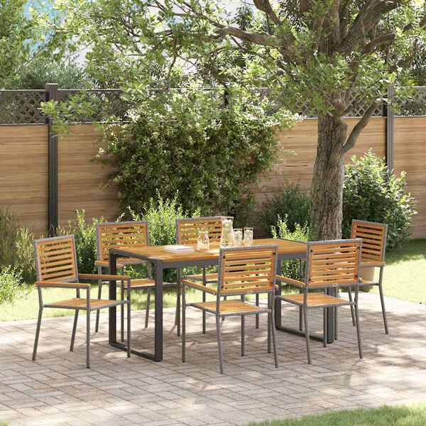 vidaXL Tuin eettafelset 7 pcs Grijs en Bruin poly rattan