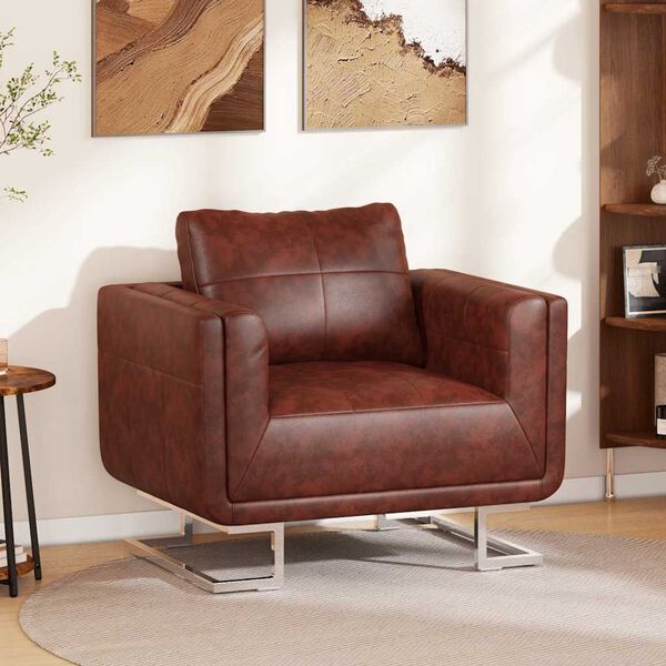 vidaXL Fauteuil met verchroomde poten kubus kunstleer bruin