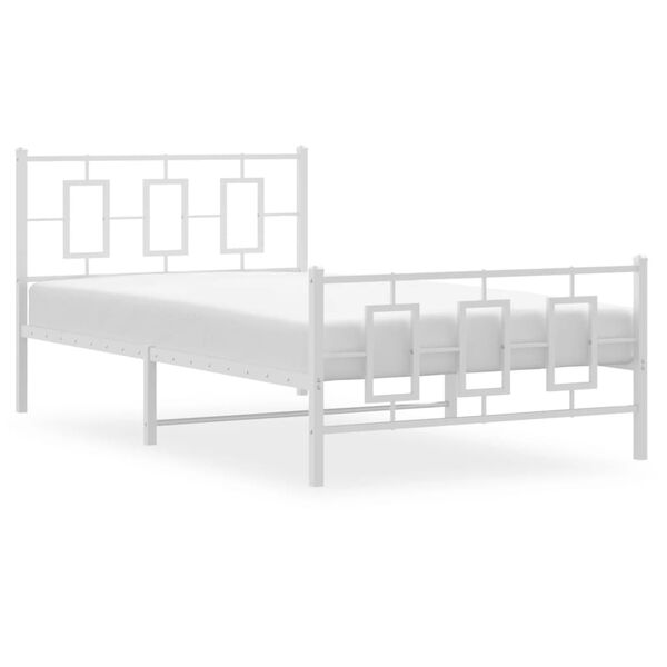 vidaXL Bedframe met hoofd- en voeteneinde metaal wit 107x203 cm