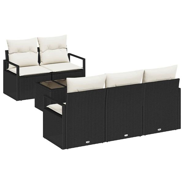 vidaXL Bankstel met kussen 6 pcs Zwart en Cr&egrave;me poly rattan