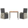 vidaXL 3-delige Tuinset met kussens poly rattan grijs