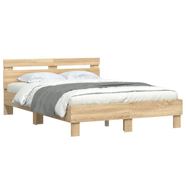 vidaXL Bedframe met hoofdeinde bewerkt hout sonoma eiken 120x190 cm