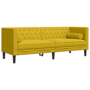 vidaXL Driezitsbank Chesterfield-stijl met bolsters fluweel geel