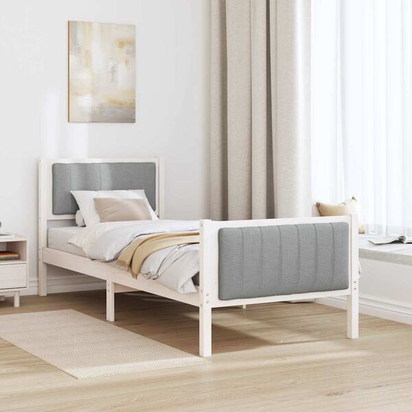 vidaXL Bedframe Wit en lichtgrijs 75 x 190 cm Massief grenenhout