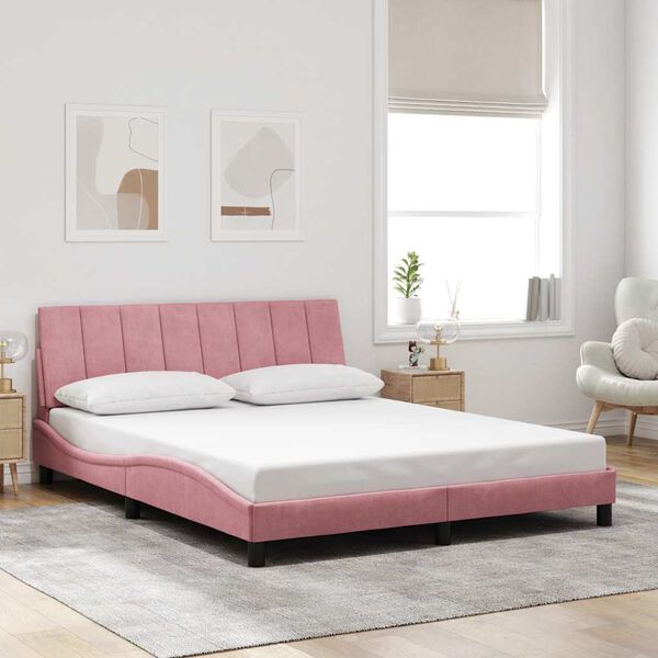 vidaXL Bedframe zonder matras "Hanko" fluweel roze 160x200 cm
