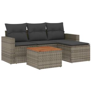 vidaXL 5-delige Loungeset met kussens poly rattan grijs