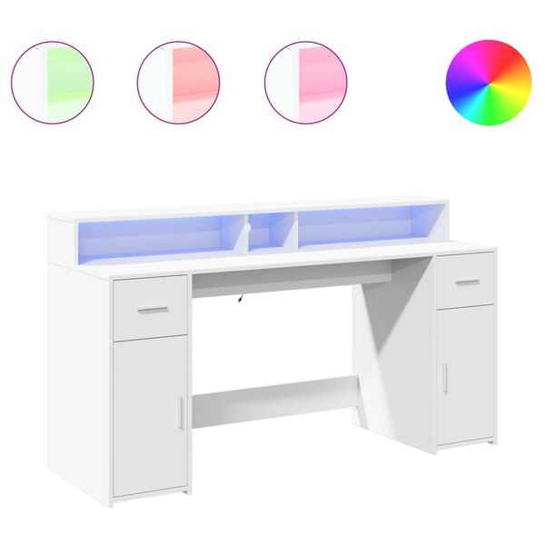 vidaXL Bureau met LED-verlichting 160x55x91 cm bewerkt hout wit