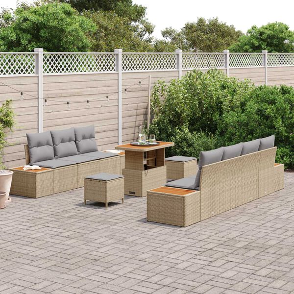 vidaXL Tuinbankenset met kussen met opslag 10 pcs Beige Poly riet