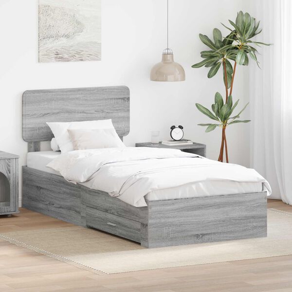 vidaXL Bedframe met hoofdeinde Grijs Sonoma 90 x 190 cm Bewerkt hout