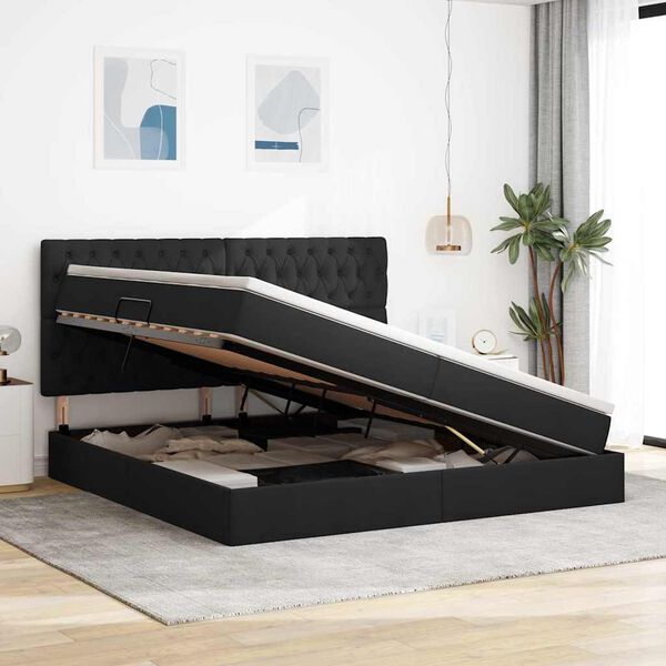 vidaXL Opslag bed met matras met matras Zwart 200 x 200 cm Polyester