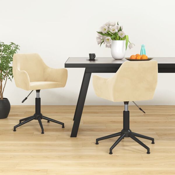 vidaXL Eetkamerstoelen draaibaar 2 st fluweel cr&egrave;mekleurig
