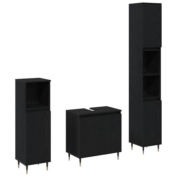 vidaXL Badkamermeubelset met opslag 3 pcs Zwart Eiken 30 x 30 x 190 cm