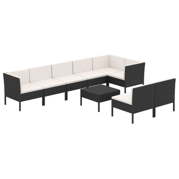 vidaXL 9-delige Loungeset met kussens poly rattan zwart