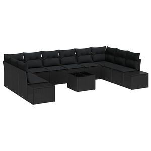 vidaXL Tuinbankenset met kussen 10 pcs Zwart Polyrattan