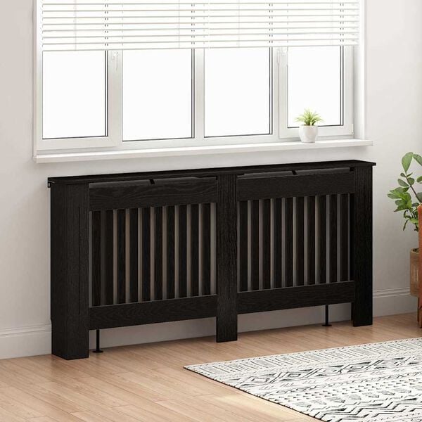 vidaXL Radiatorafdekking Zwart Eiken 172 x 19 x 81,5 cm Bewerkt hout